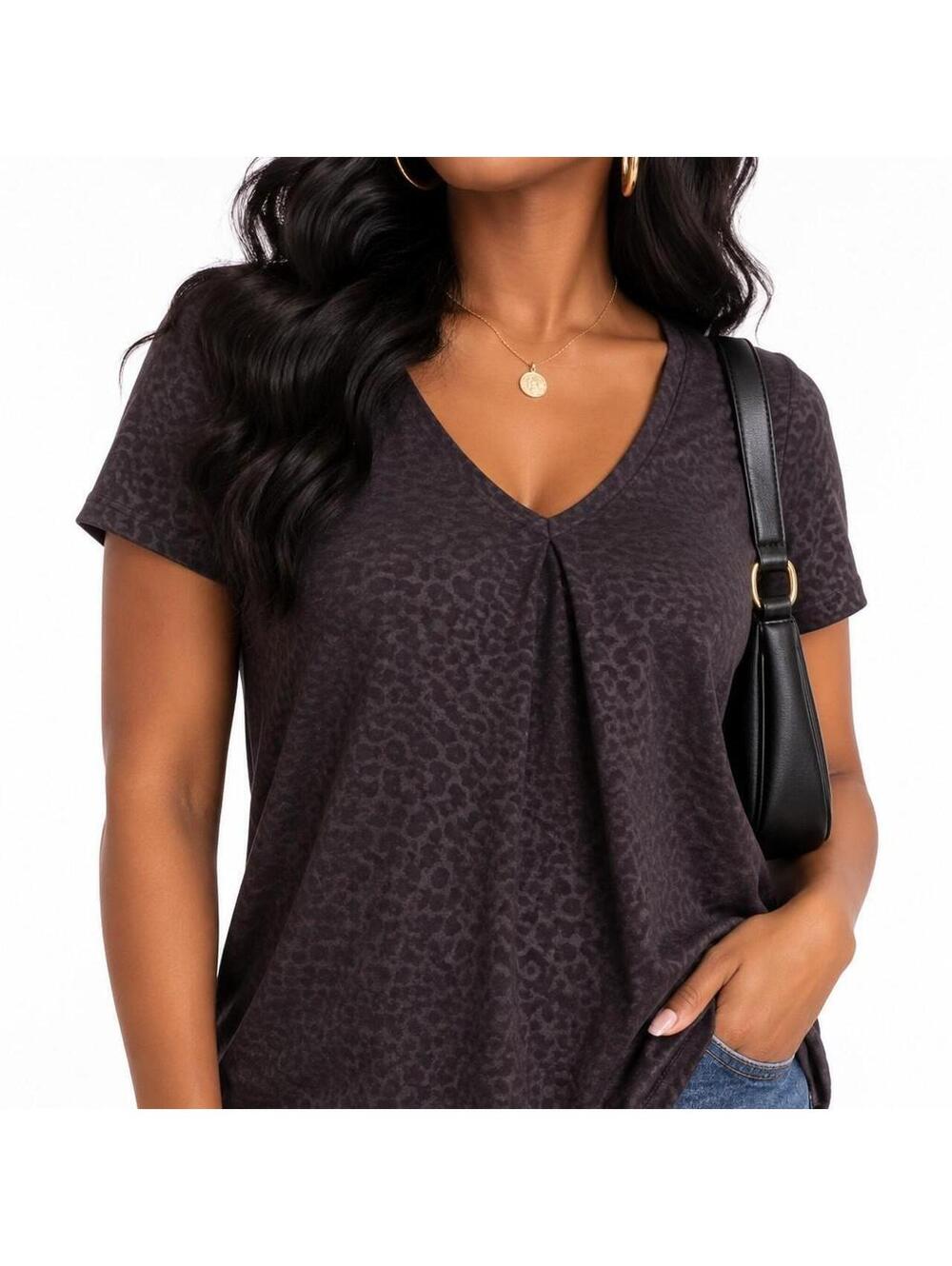 Y2K Minimalist Tonal Animal Print V-Neck Top | Jaclyn Smith L NWT
